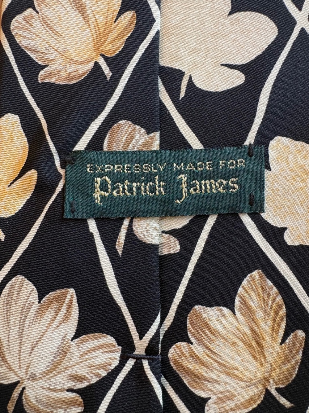 Patrick James 100% Silk Vintage Men’s Tie Black Metallic Gold Leaf Grid
